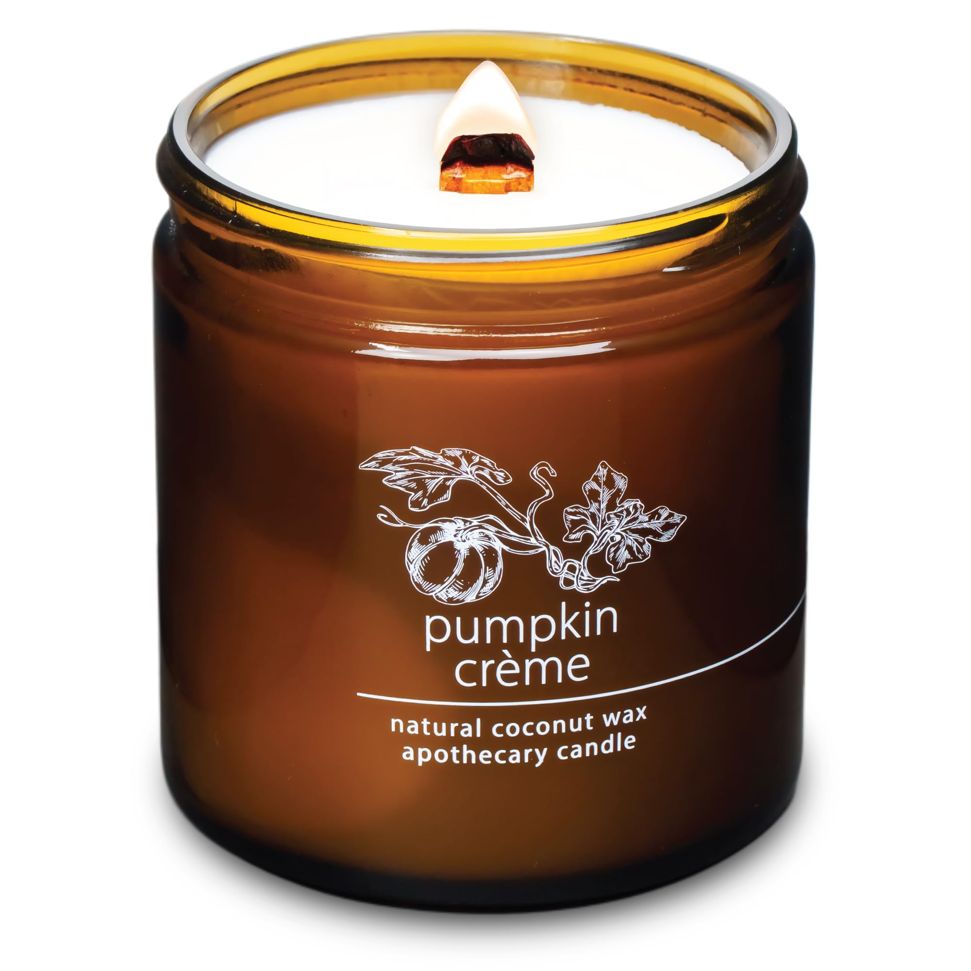 Hemlock Park candle in amber glass jar with crackling wooden wick