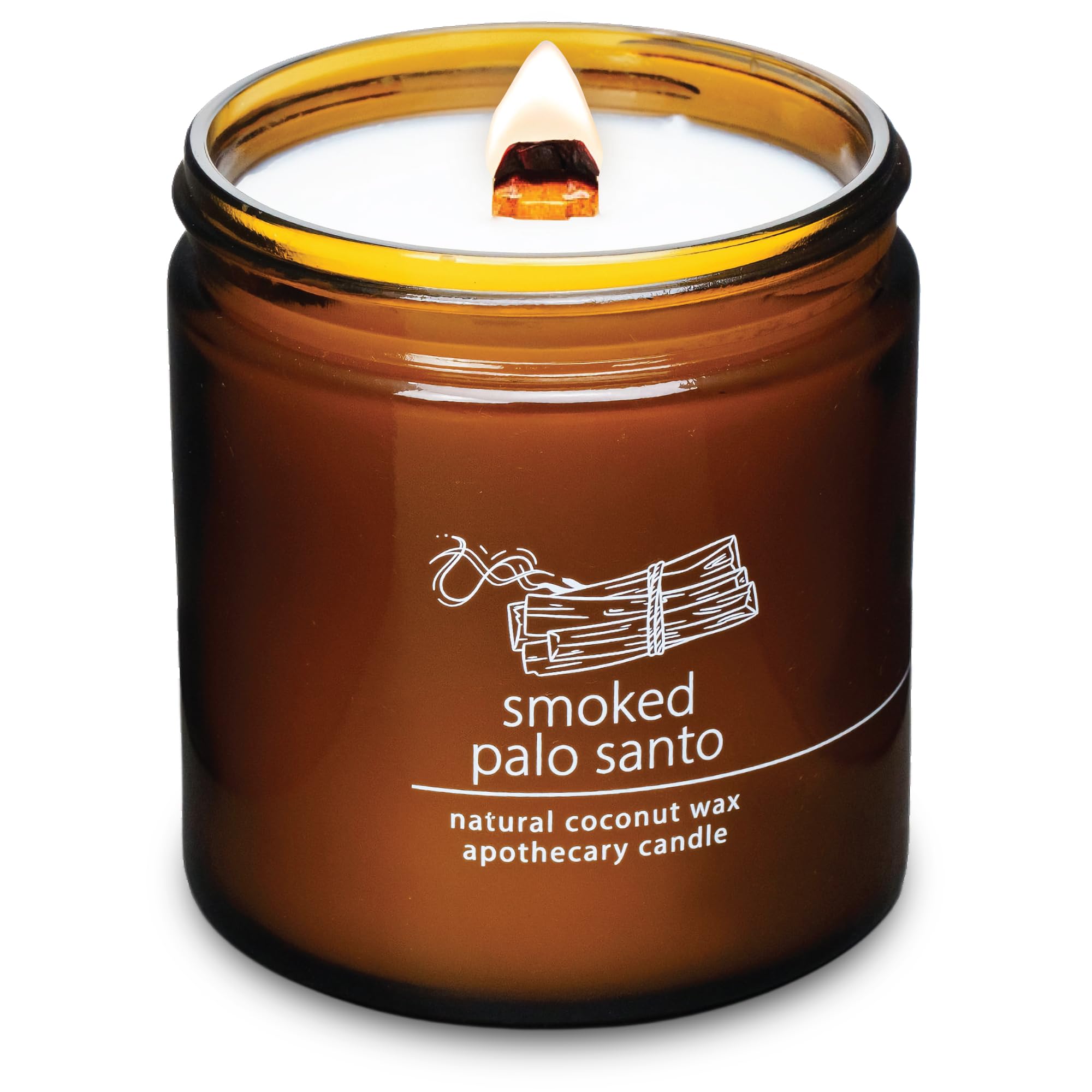 Hemlock Park crackling wood wick candle in 16 oz smoked Palo Santo scent