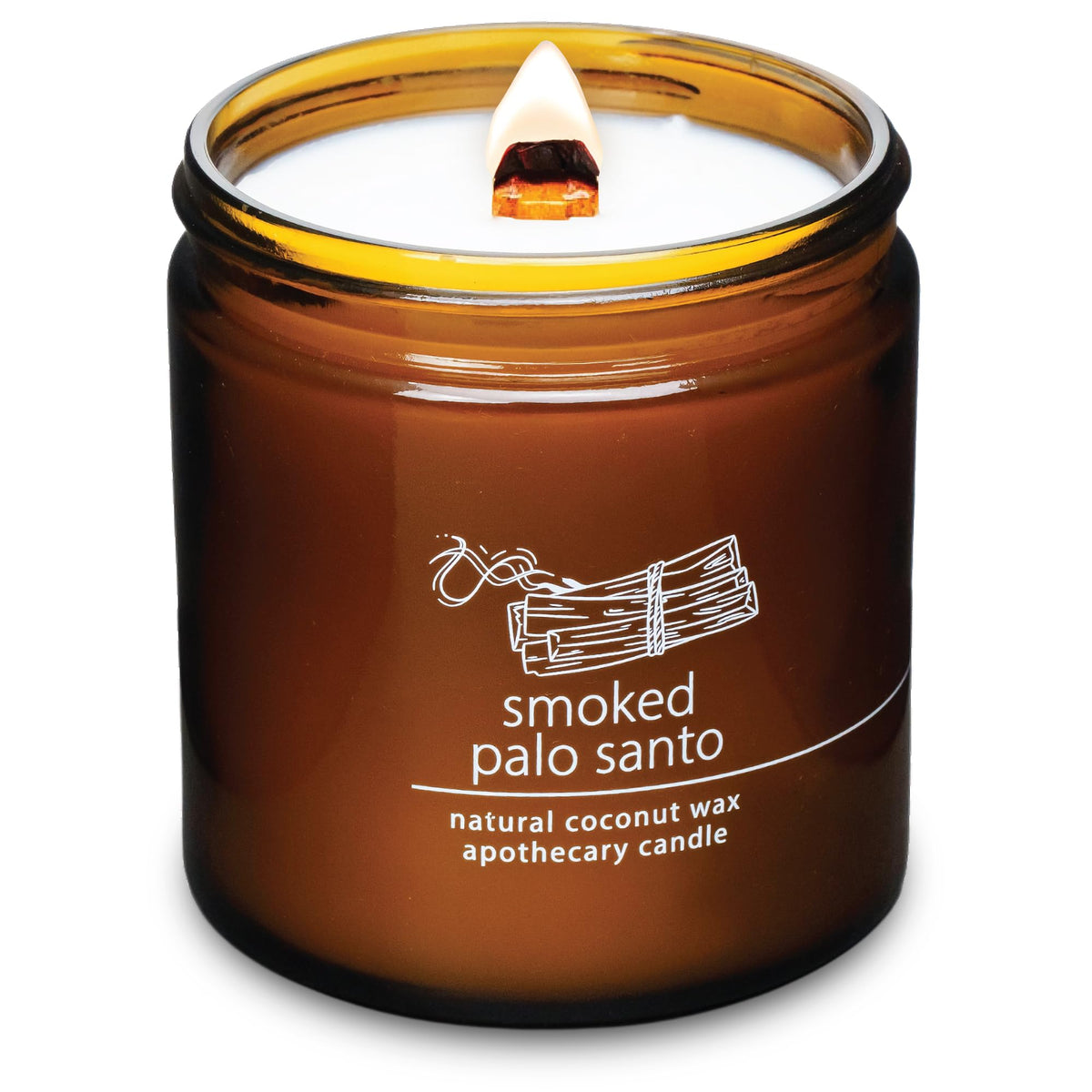 Hemlock Park crackling wood wick candle in 16 oz smoked Palo Santo scent