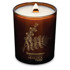 Hemlock Park Wood Wick Candle in a 7.2 oz jar with natural coconut wax and Frankincense fragrance.