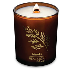 Hemlock Park Amber & Gold Wood Wick Candle with natural coconut wax, Hinoki scent, 7.2 oz