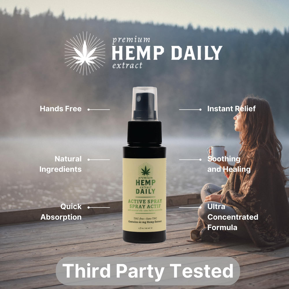 Product label highlighting organic hemp oil and essential oils