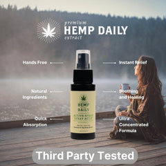 Product label highlighting organic hemp oil and essential oils