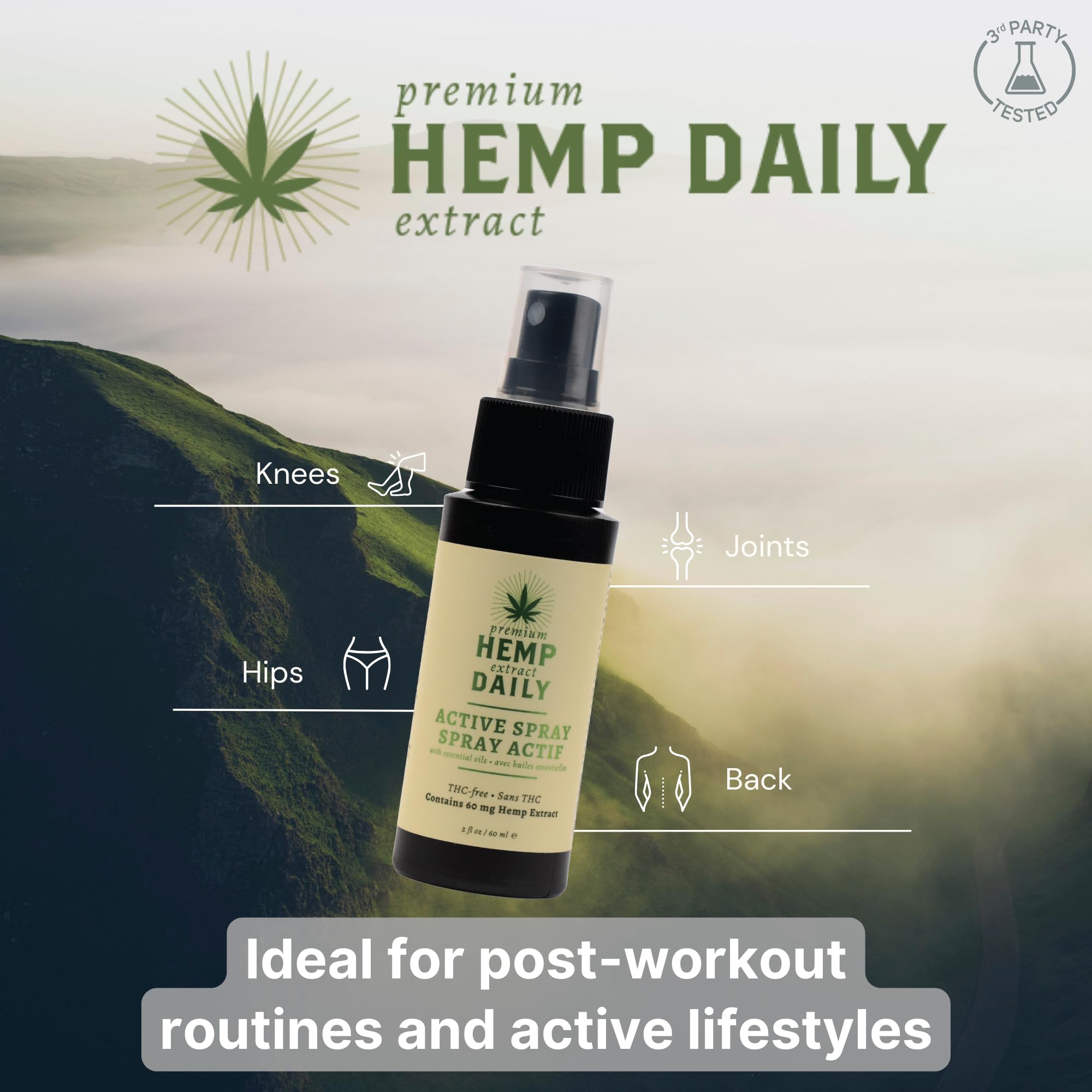 3-pack of Hemp Daily Active Spray bottles