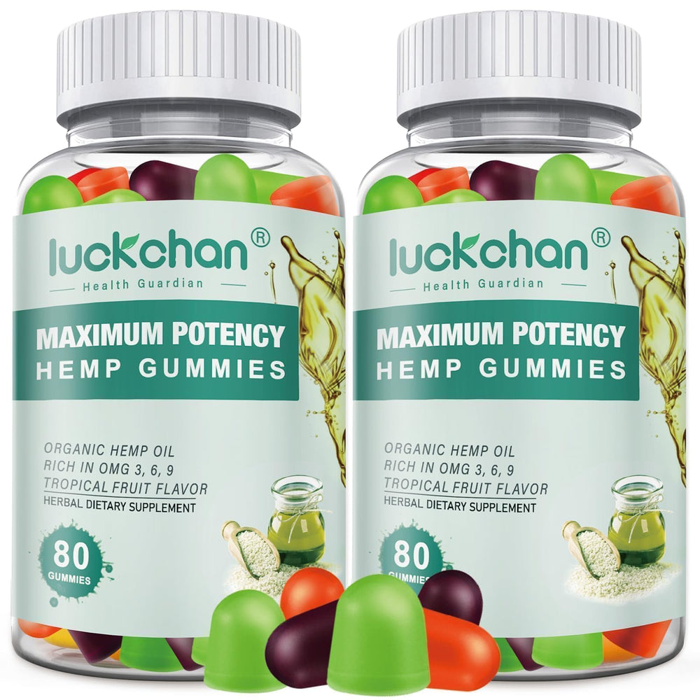 Two bottles of high-potency hemp gummies for sleep, pain, and anxiety