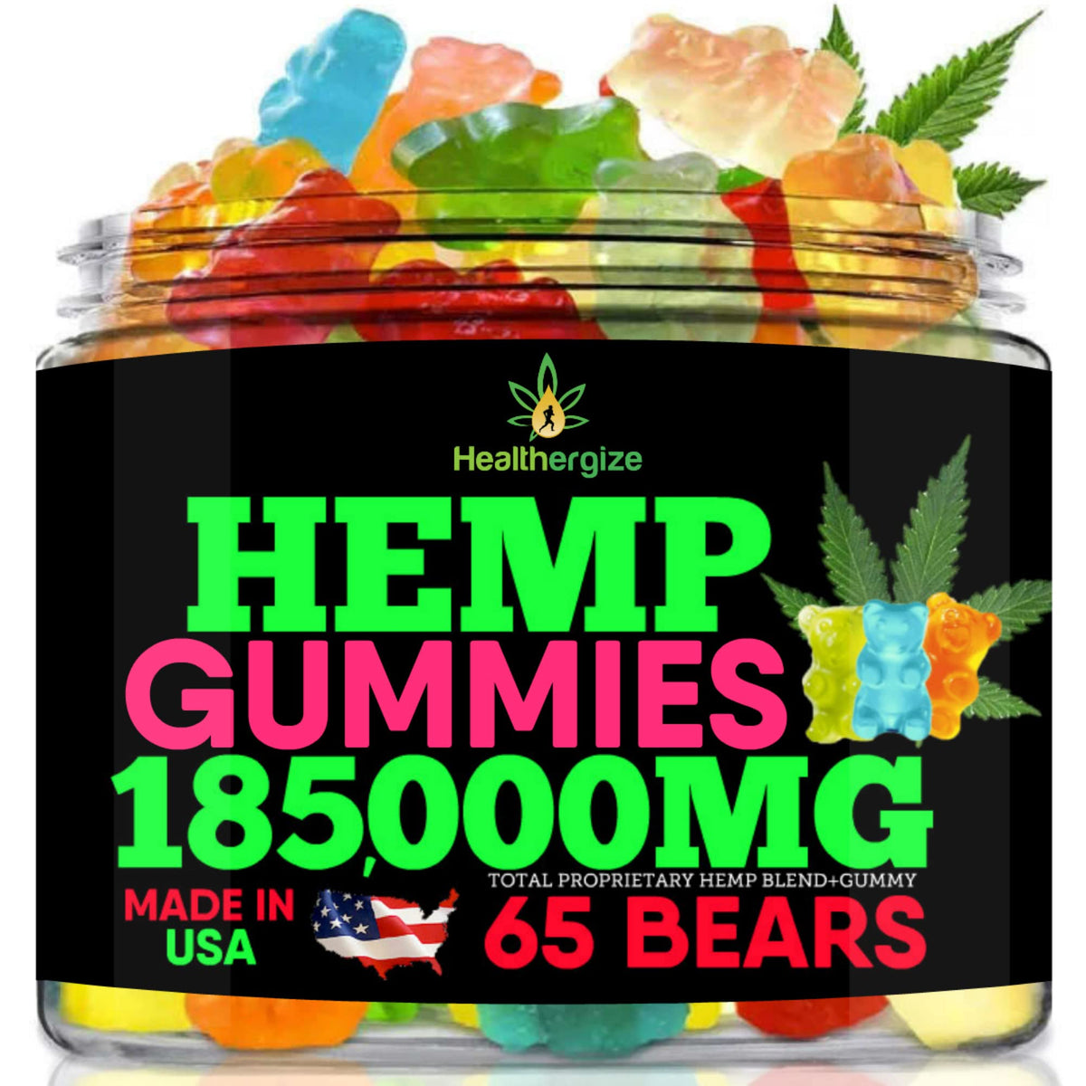Fresh fruity hemp gummy bears in assorted colors