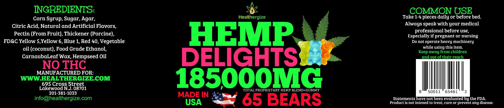 65-count container of hemp gummies bears