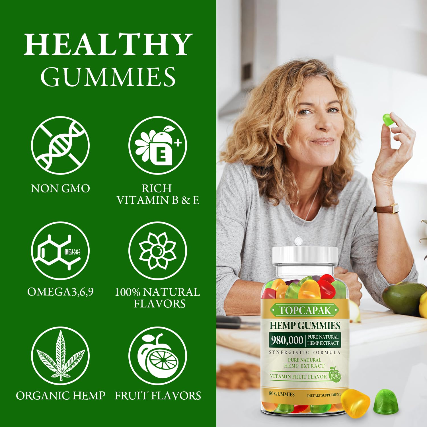 Gummies with Omega 3, 6, 9, fiber, Vitamins E and C