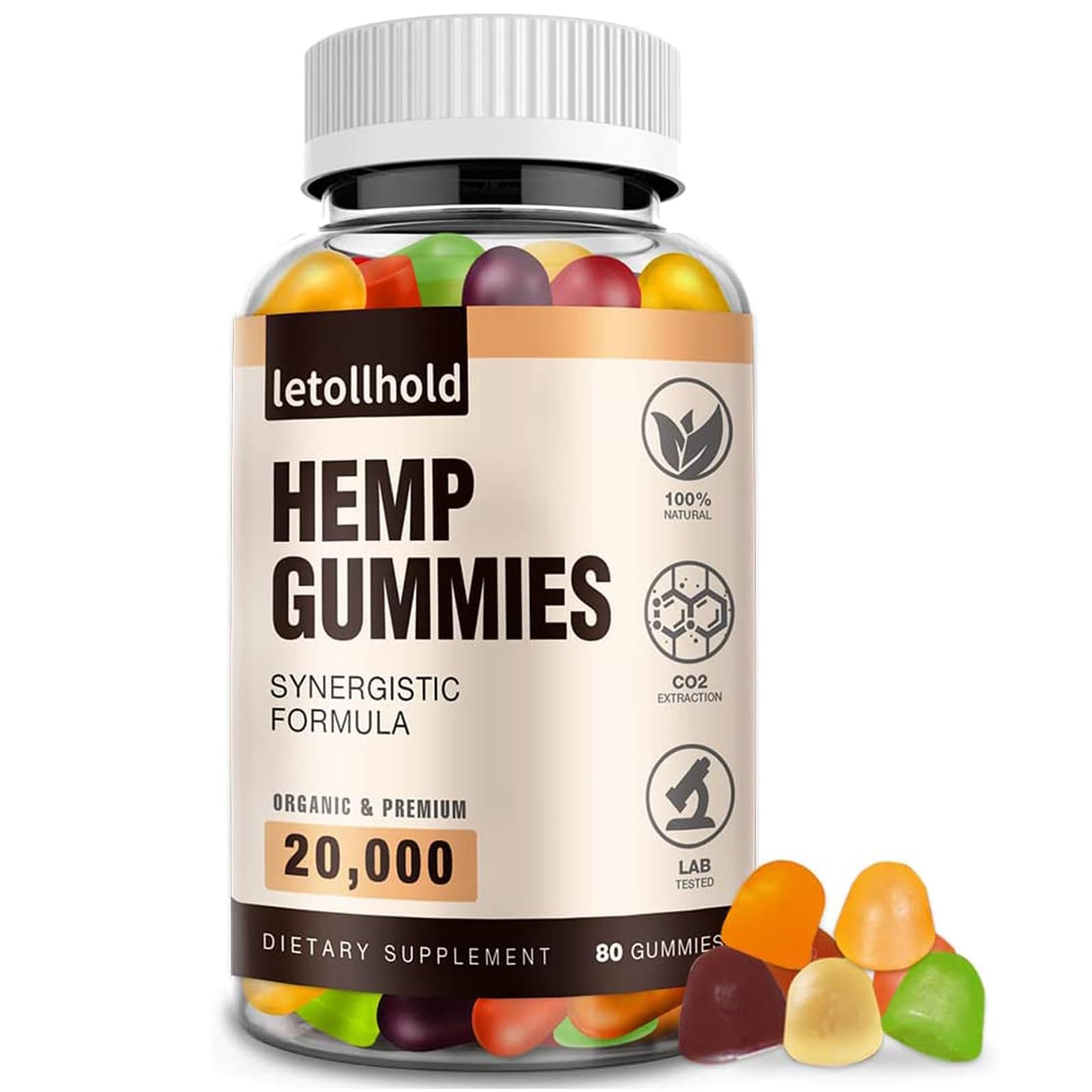 Front view of Letollhold Hemp Gummies 1 Pack with bottle