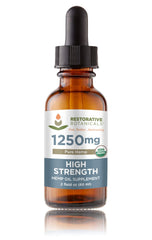 High-strength USDA Organic Hemp Oil Drops bottle showing 1250mg potency