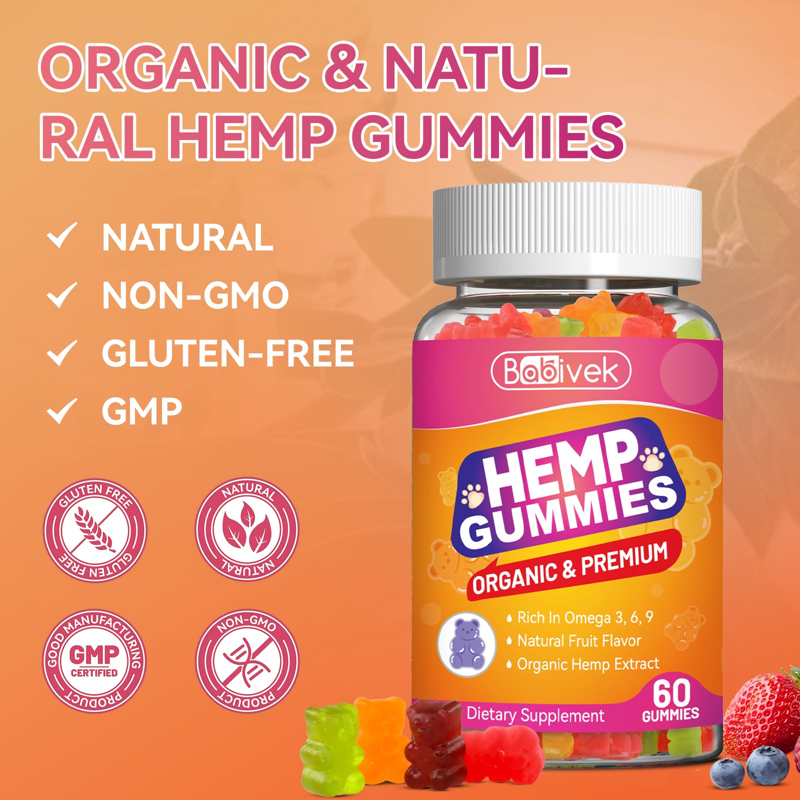 60-count bottle of hemp oil gummies