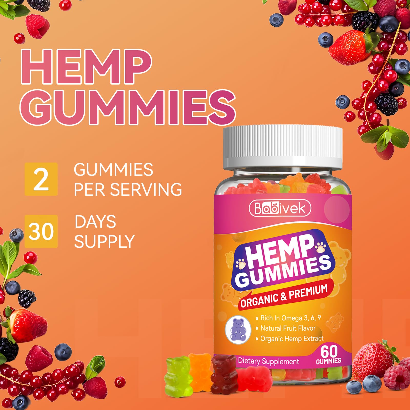 GMP-certified vegan hemp oil gummies on white background