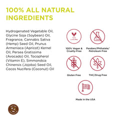 Ingredients list: hemp seed, coconut, apricot, and soybean oils