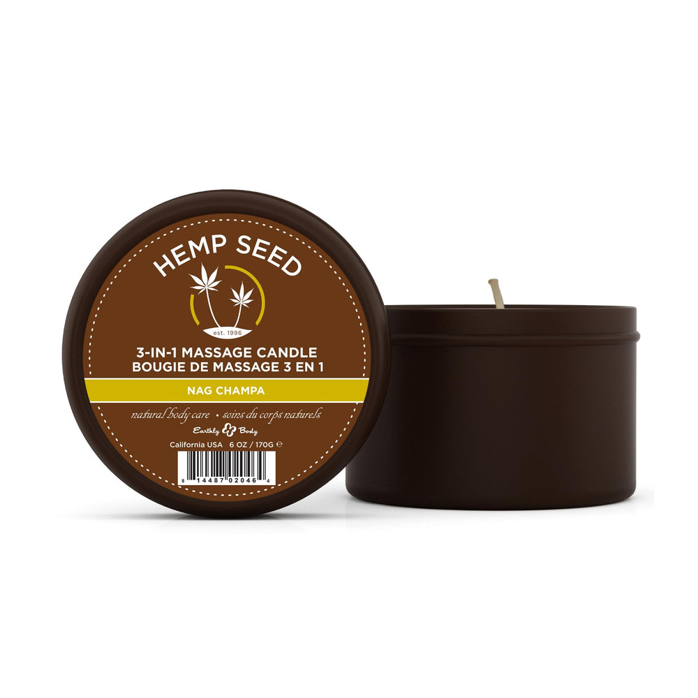 Front view of Hemp Seed 3-in-1 Massage Candle with Nag Champa scent, 6 oz