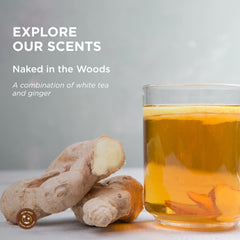 8 oz bottle with Naked in The Woods label lit softly
