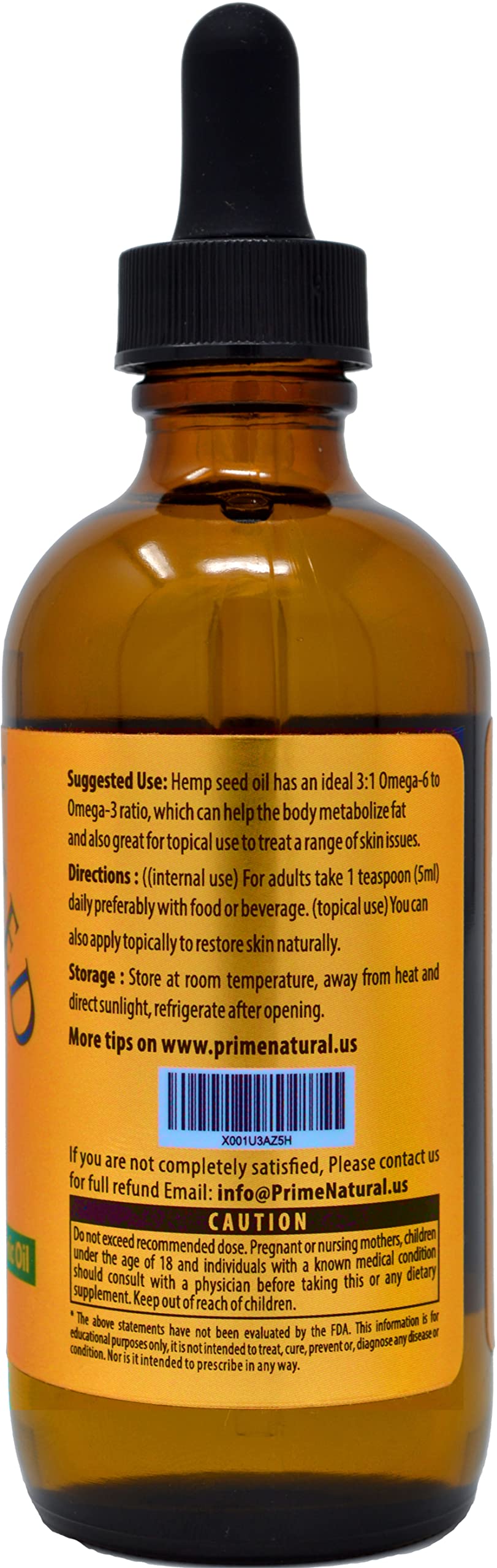 Cold-pressed organic hemp seed oil 4oz bottle