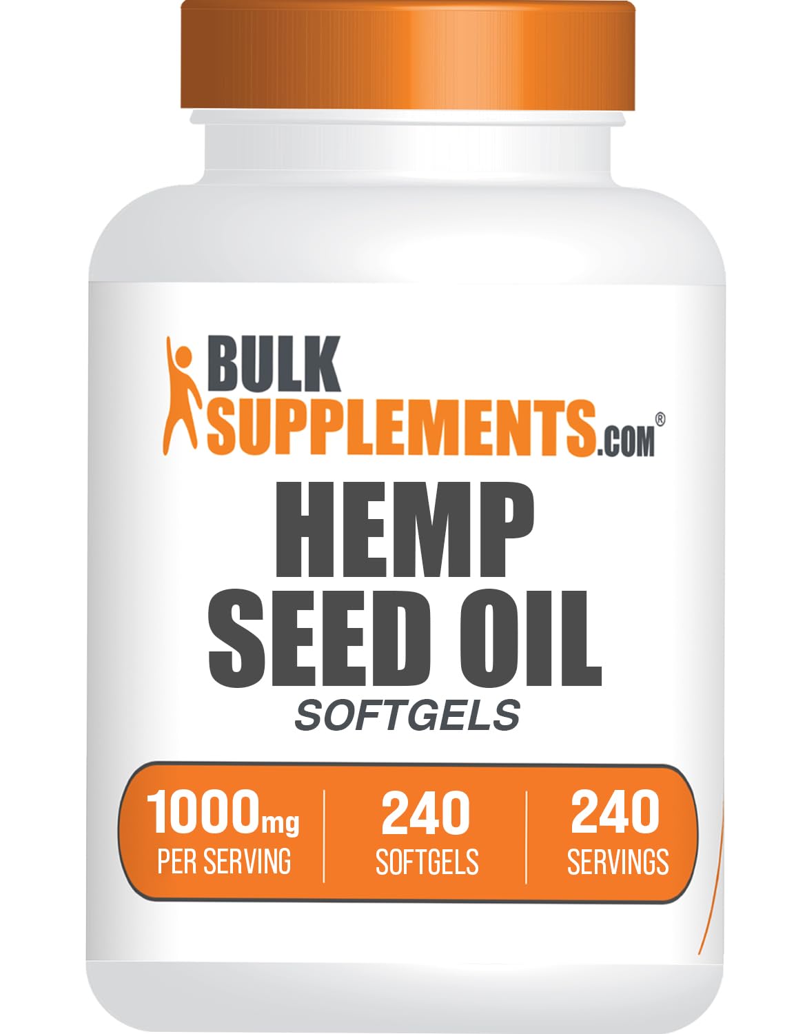 Front view of Hemp Seed Oil Softgels 1000mg bottle – 240 count