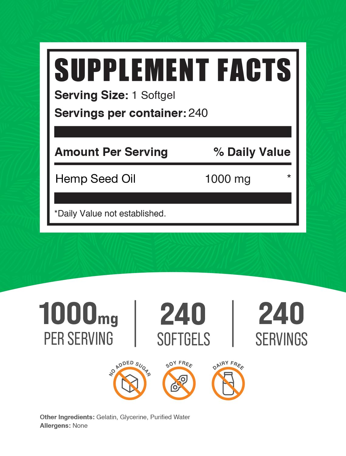 Hemp Seed Oil Softgels 1000mg bottle packaging detail