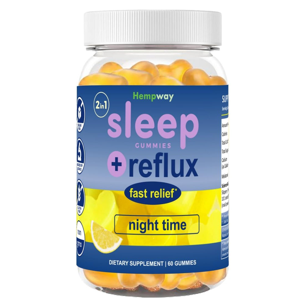 Front view of HEMPWAY Reflux Raft Antacid Gummies bottle with lemon flavor