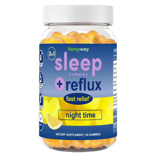 Front view of HEMPWAY Reflux Raft Antacid Gummies bottle with lemon flavor