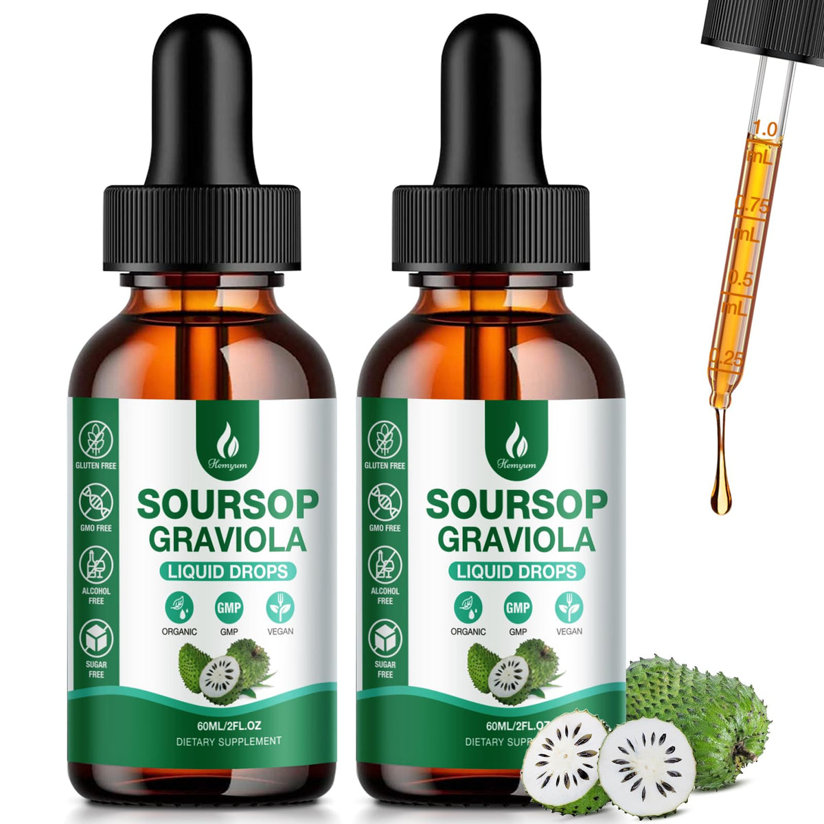 Hemyum Soursop Bitters Liquid 2-pack front view with 4 oz bottles