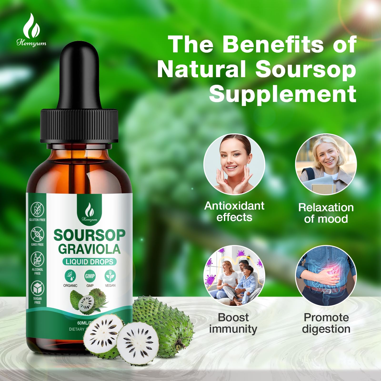 Close-up of soursop graviola extract liquid drops