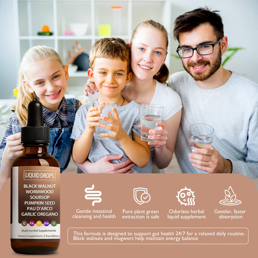 Close-up of HENGRUNXIN Black Walnut Clove Liquid Drops bottle label