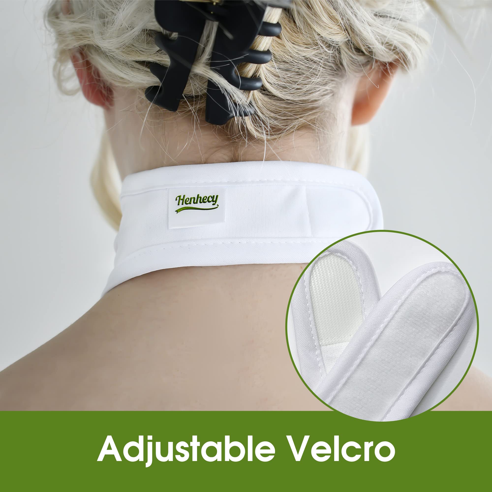 Close-up of the wide adjustable Velcro strap on the neck wrap