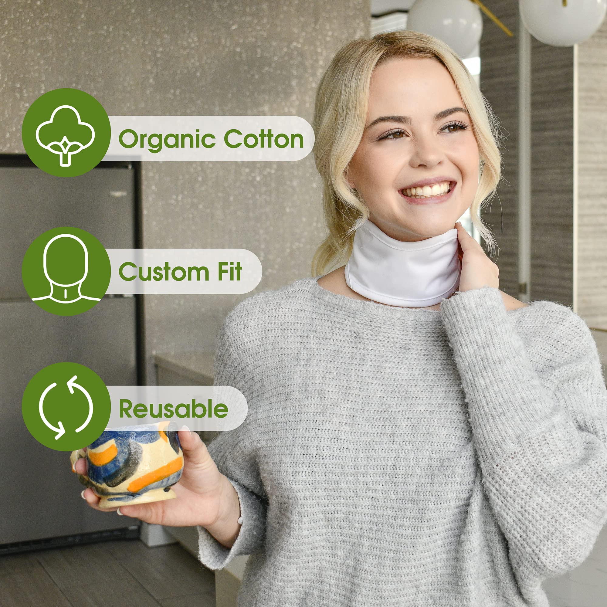 Neck wrap worn around the neck for a comfortable, secure fit