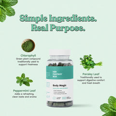 Chlorophyll capsules arranged on white background