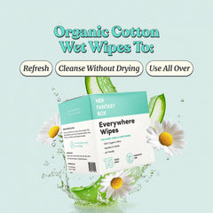Her Fantasy Box Everywhere Wipes ingredients panel highlights Aloe Vera and Chamomile for gentle care.