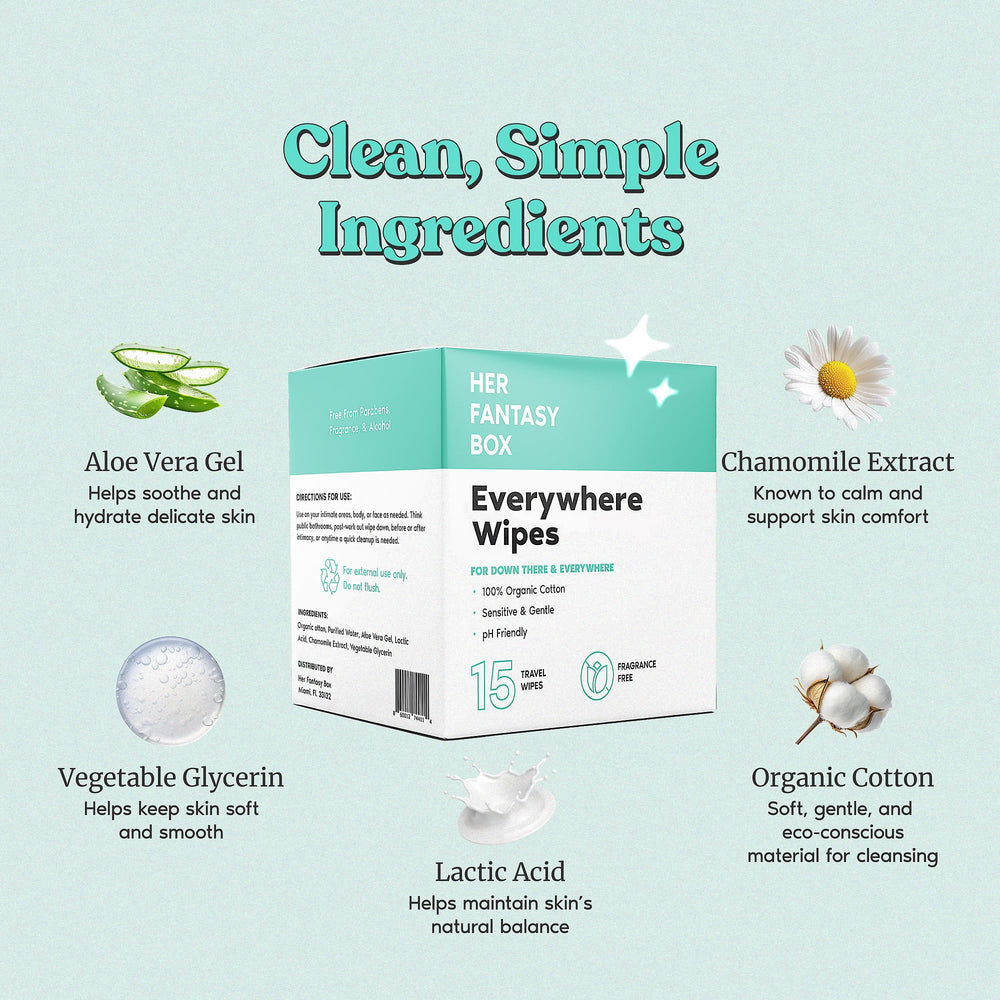 Her Fantasy Box Everywhere Wipes travel case seen in bag for quick post-workout refresh.