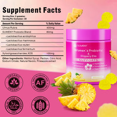 Gummies display with probiotic ingredients and slippery elm