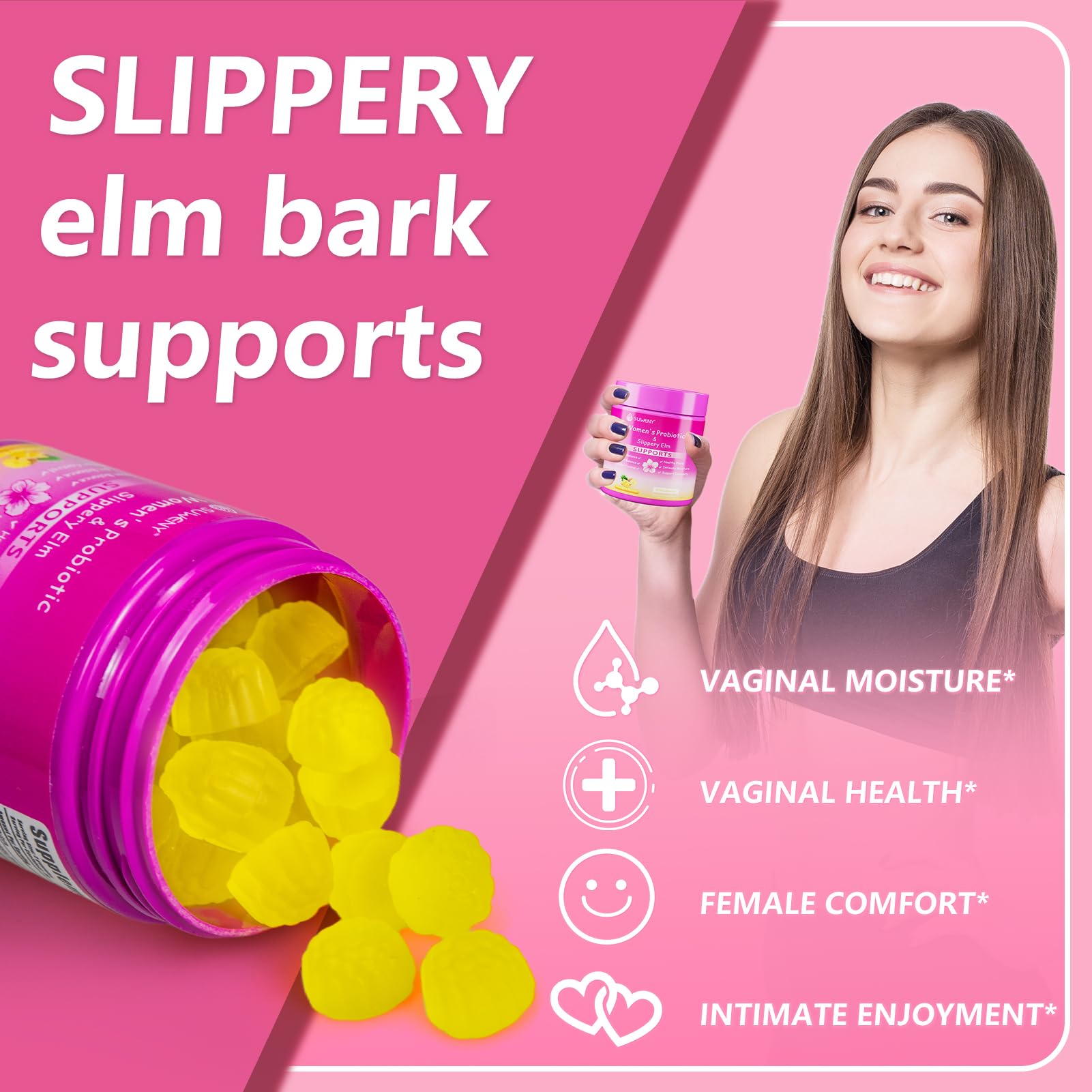 Product packaging and branding for Her Juicy Feminine Probiotics Gummies