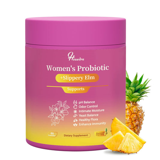Bottle of Her Juicy Women's Probiotic Gummies with pineapple flavor
