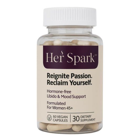 HerSpark bottle and box for menopausal libido and mood support