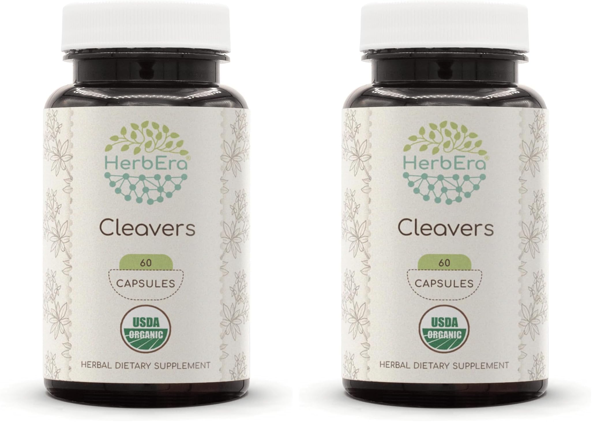 HerbEra Cleavers USDA Organic 60 Capsules bottle - Pack of 2