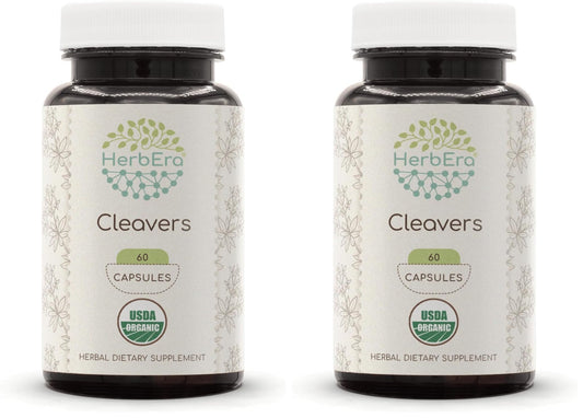 HerbEra Cleavers USDA Organic 60 Capsules bottle - Pack of 2