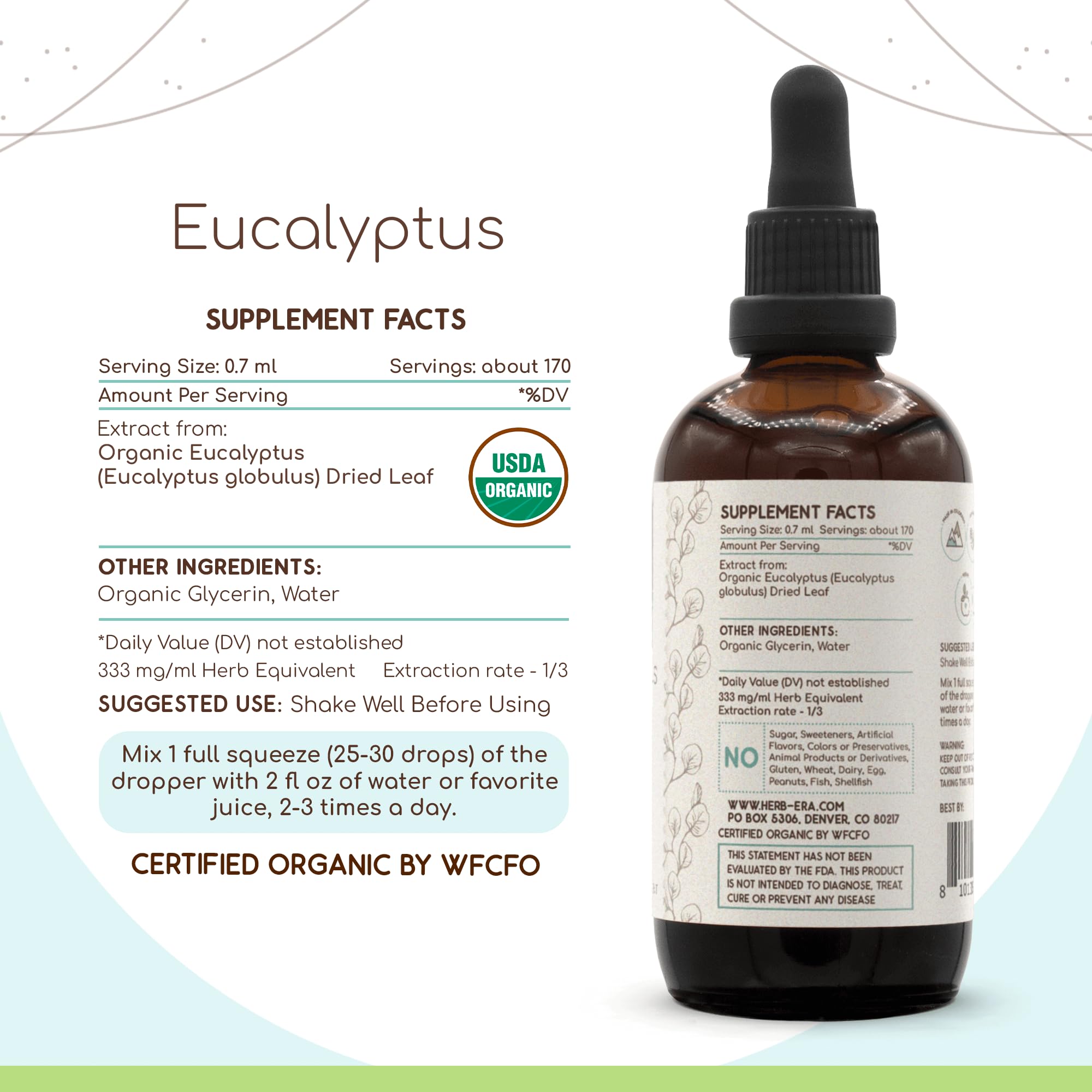 Close-up of label with USDA Organic and Eucalyptus Globulus