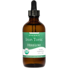 Herb Lore Organic Liquid Iron Tonic bottle 4 oz on white background
