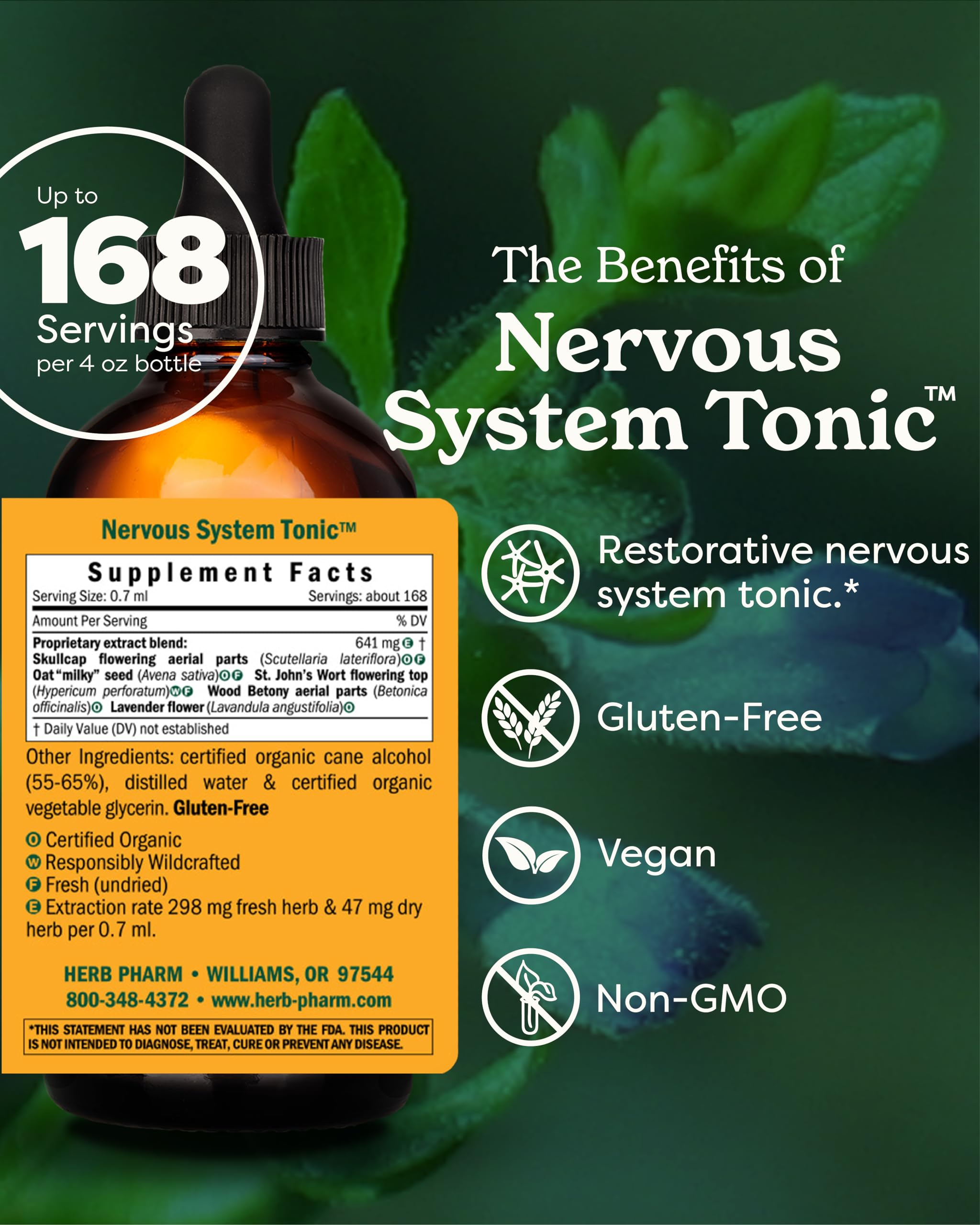 Close-up of Nervous System Tonic bottle and dropper