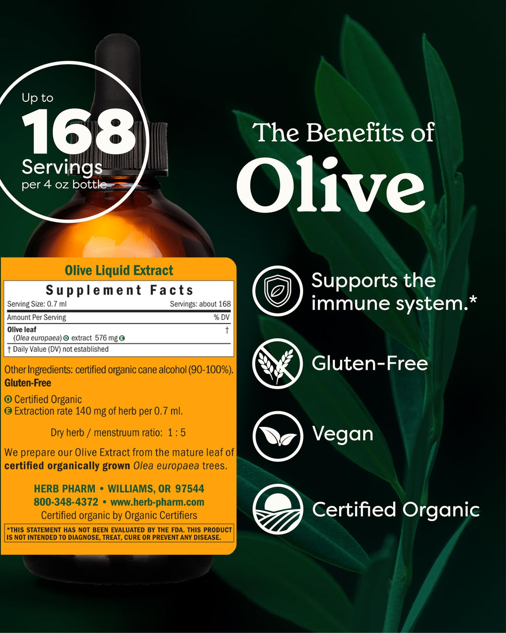 Gluten-free and non-GMO labels on Olive Leaf Extract