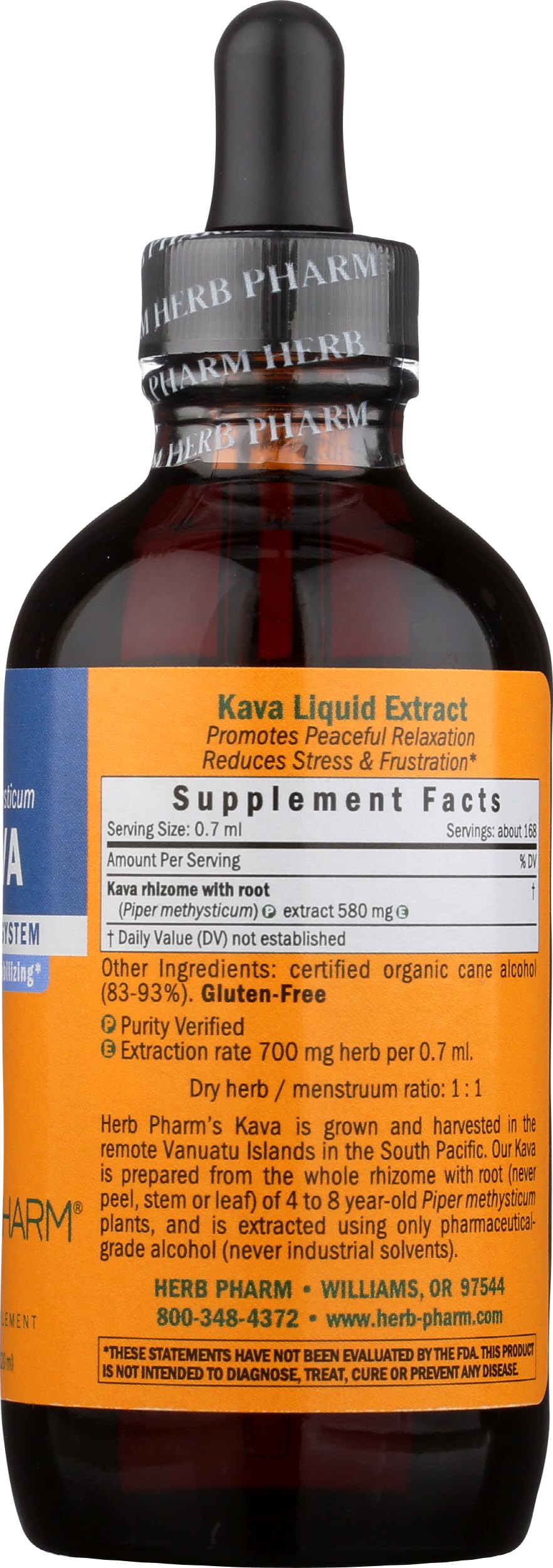 Side view of 4 FZ Kava extract bottle