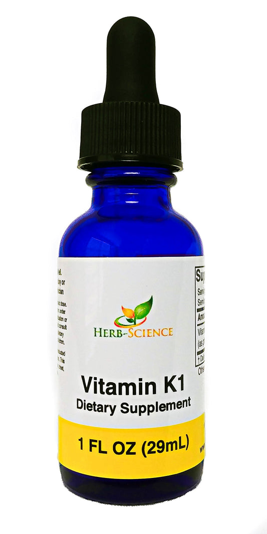 Bottle of Herb-Science Vitamin K1 Drops with safflower oil