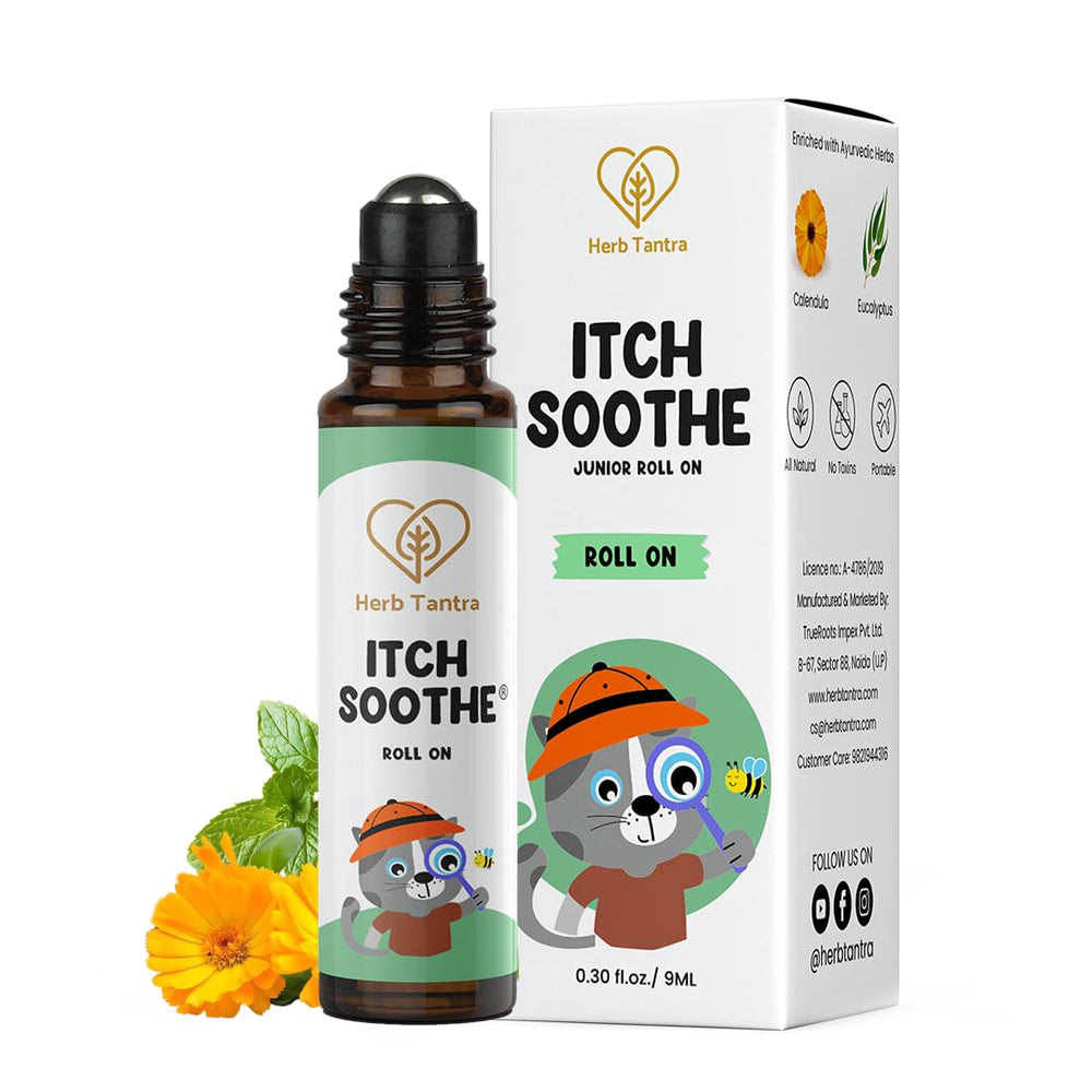Herb Tantra Itch Soothe Roll On bottle delivers natural cooling relief for irritated skin.