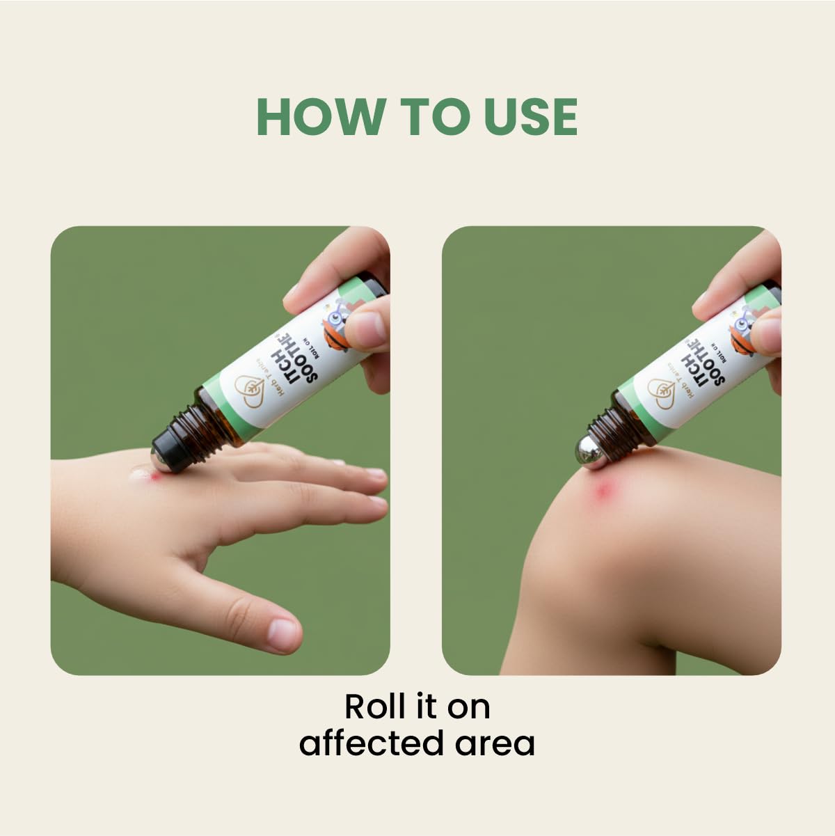 Herb Tantra Itch Soothe Roll On ingredients include eucalyptus, chamomile, calendula, jojoba oil.