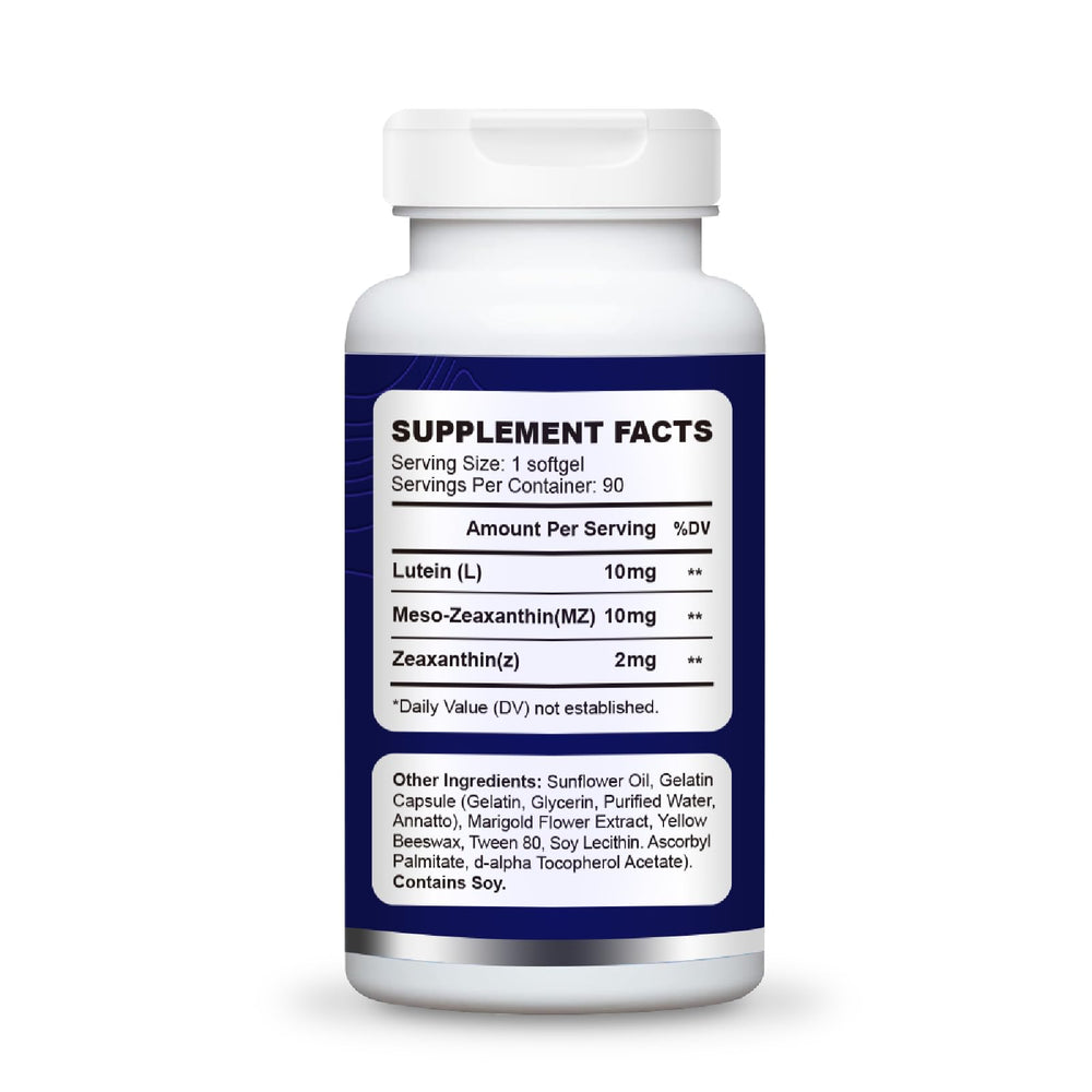 Close-up of Lutein, Meso-Zeaxanthin, and Zeaxanthin softgels