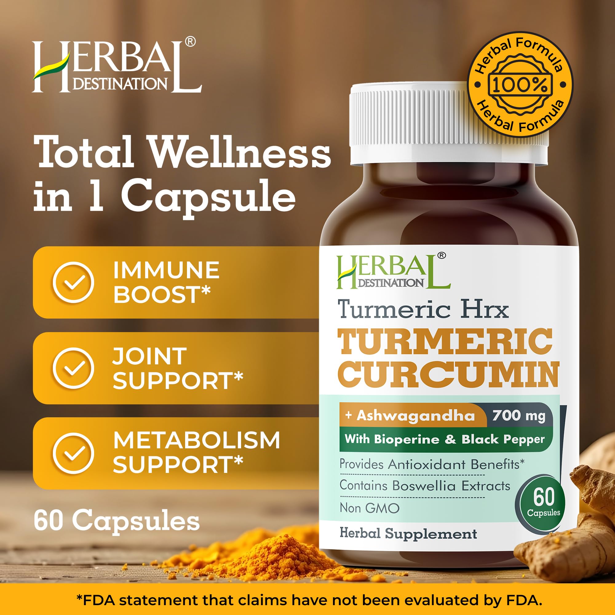 Close-up of turmeric capsules and black pepper extract