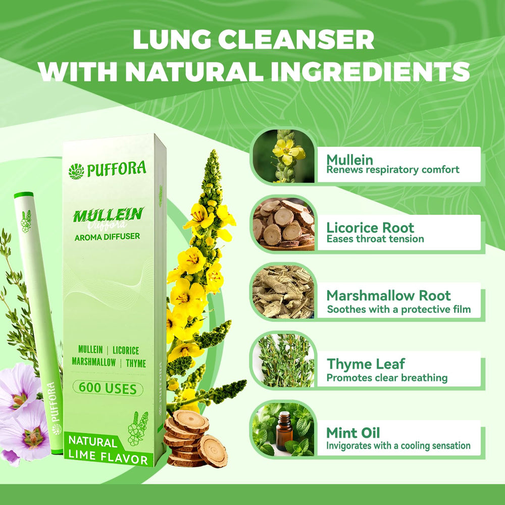 Close-up of plant-based ingredients featuring mullein, licorice root, and marshmallow