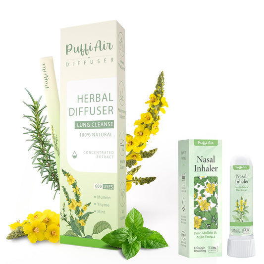 Hero shot of Herbal Diffuser Pen with mullein, thyme and mint during use